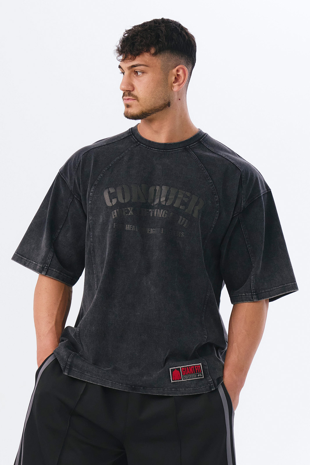 페이디드 워싱 컨쿼 숏 슬리브 (Charcoal)