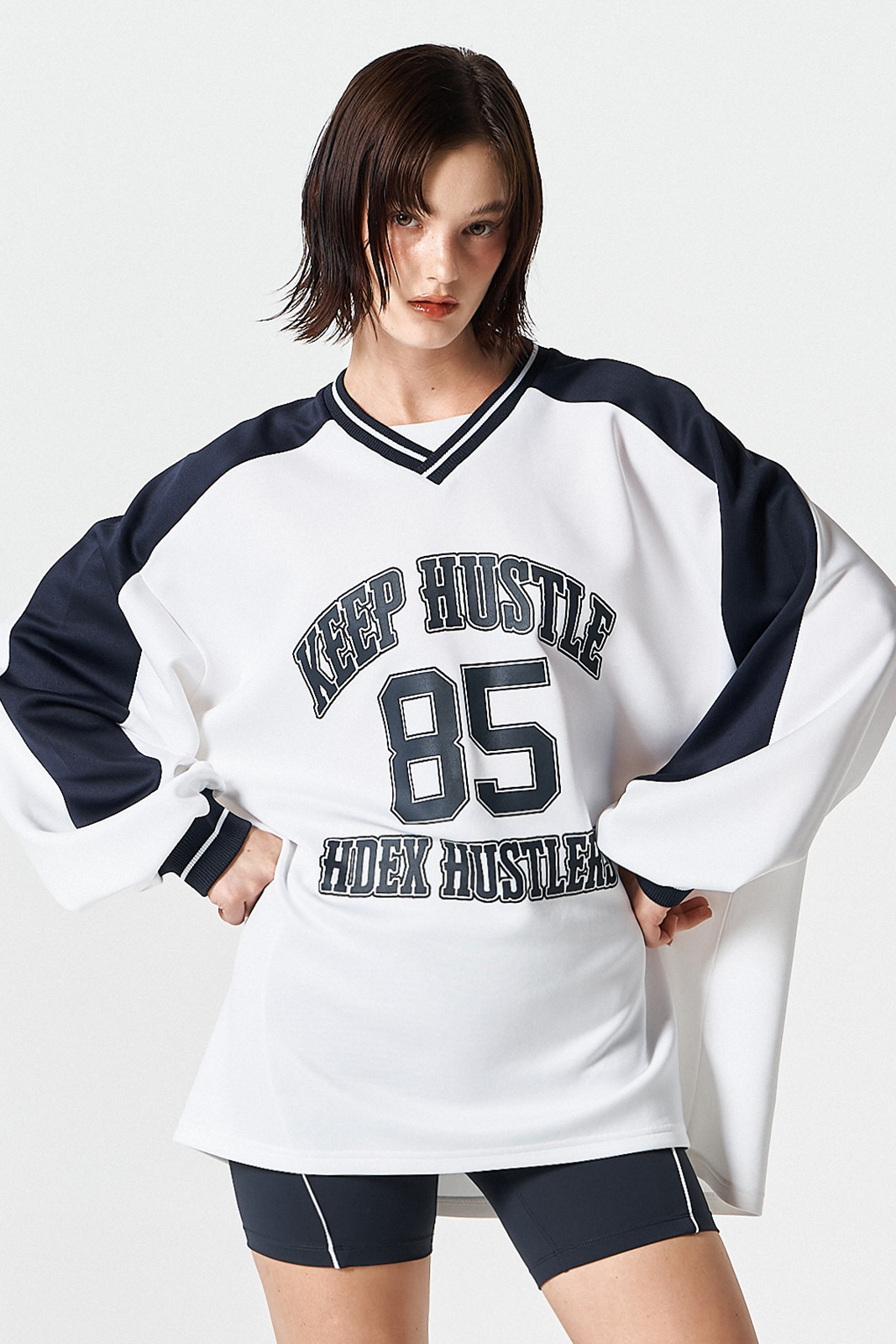 컬러 블럭 저지 롱 슬리브 (White)